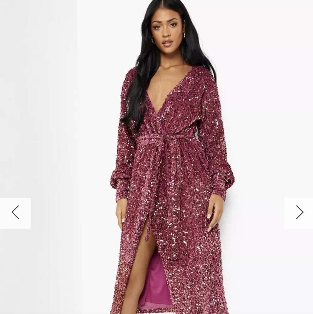 Tall Berry sequin and velvet wrap dress